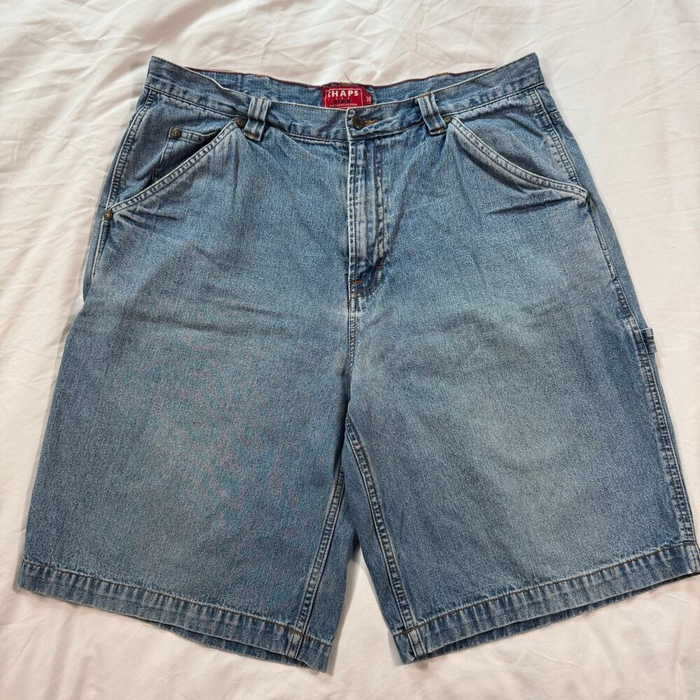 Y2K Chaps Denim Shorts Mens Cargo Baggy Jorts size 36 100% Cotton